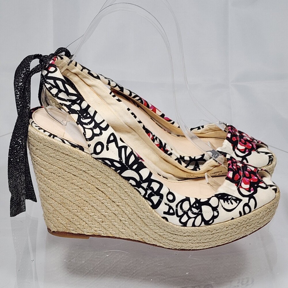 Coach Maritza 7.5 Poppy Flower Scribble/Grafitti Platform Wedge Espadrille Heels